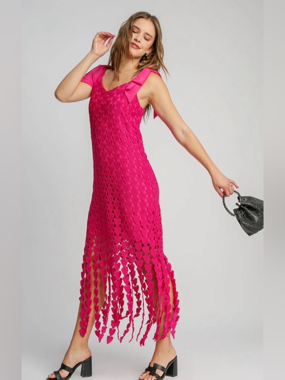 UMGEE Heart Fringe Crochet Maxi Dress